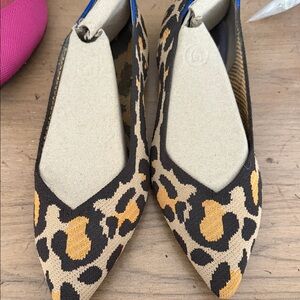 Rothy's Leopard-Print Pointed Flats in Brown and Gold